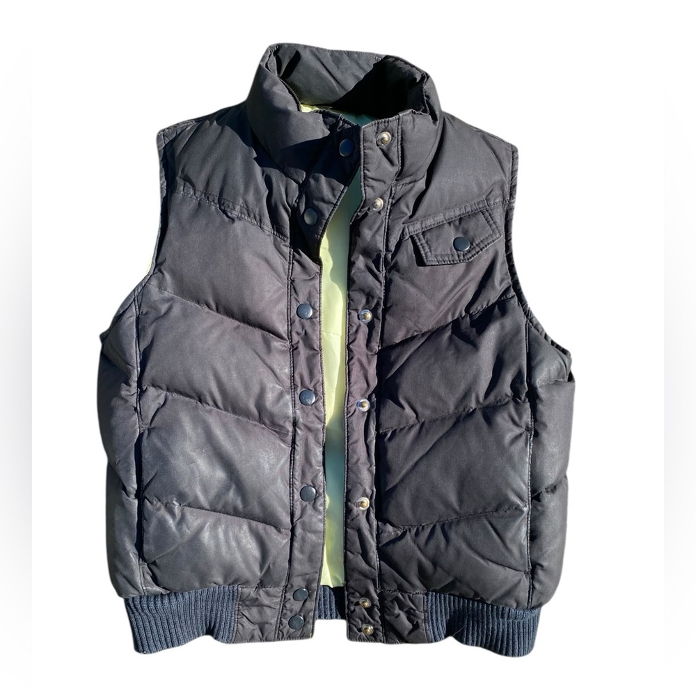 Gap Puffer Vest Black Green Women’s Size XS Down Filled Snap Up w Pocket